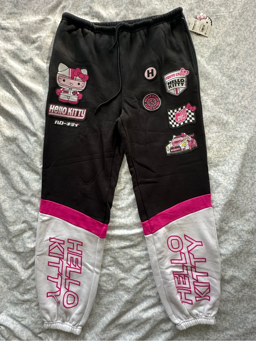 Hello Kitty Black, White & Pink Patch Jogger Sweatpants